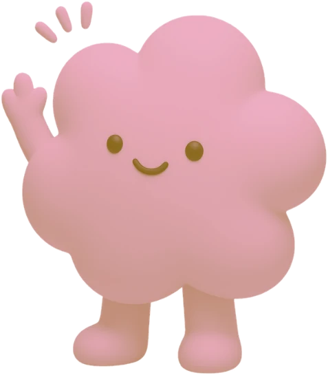 Pink cloud mascot waving hello